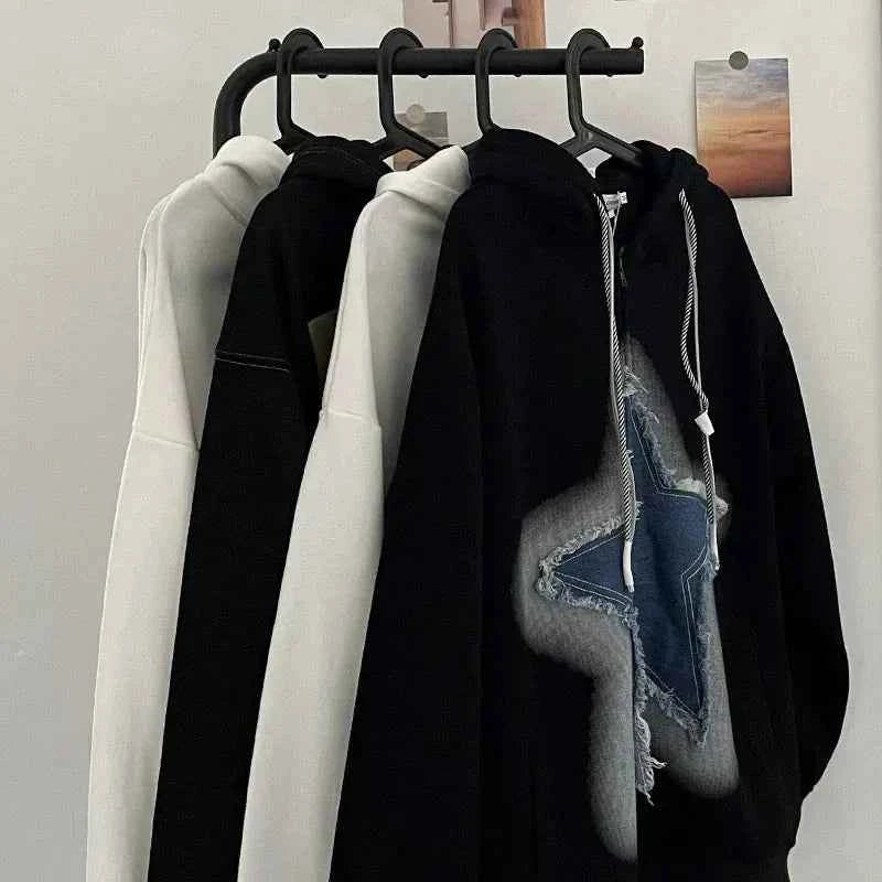Zip Up Hoodie Patchwork Oversized