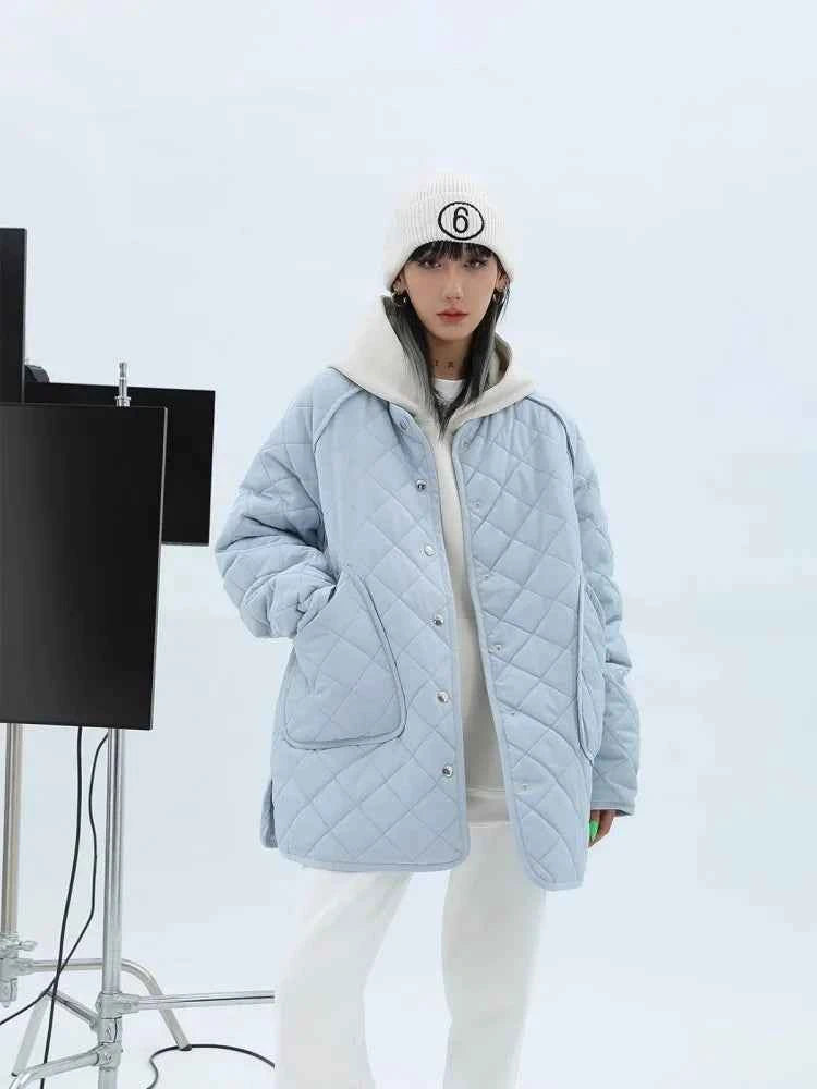 Winter Warm Diamond Grid Blue Cotton Jacket