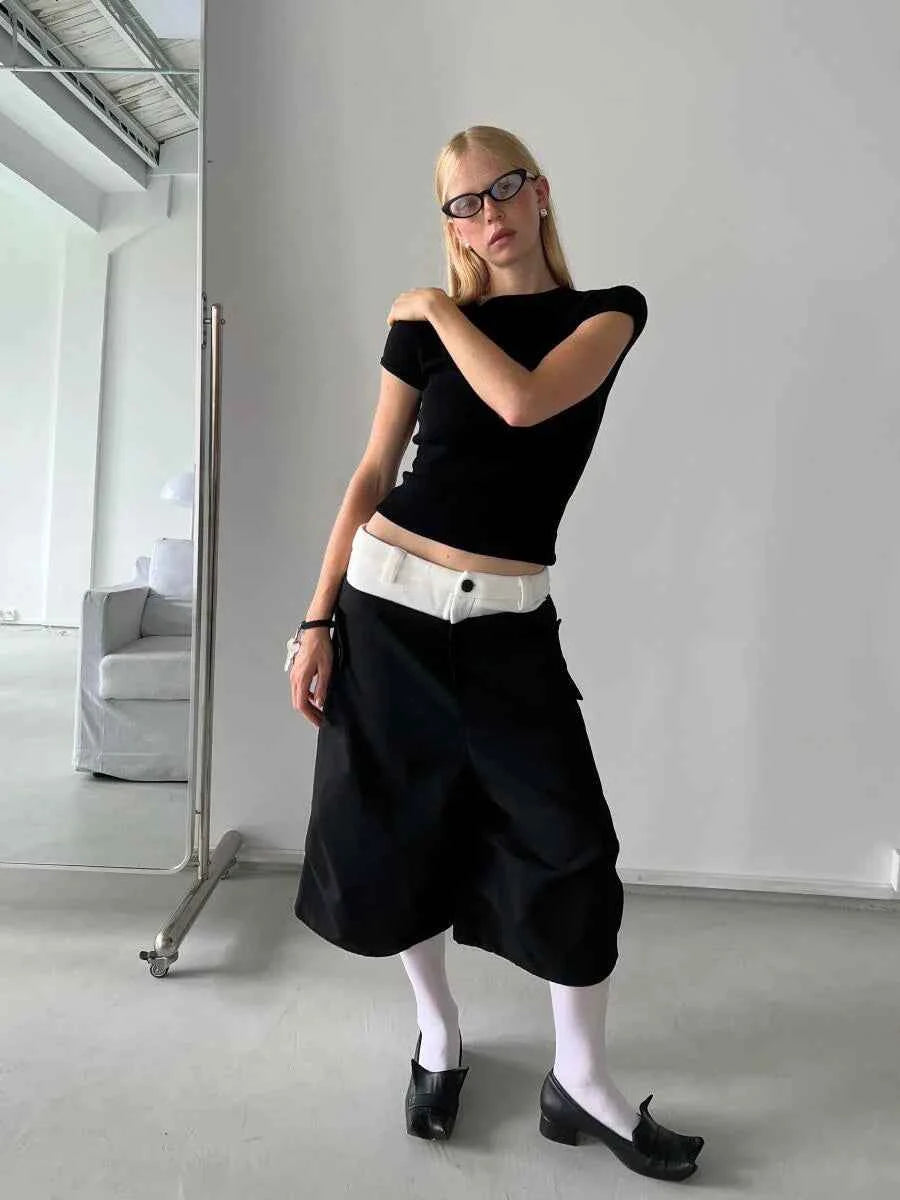 Signature Black Color Block Cargo Jorts