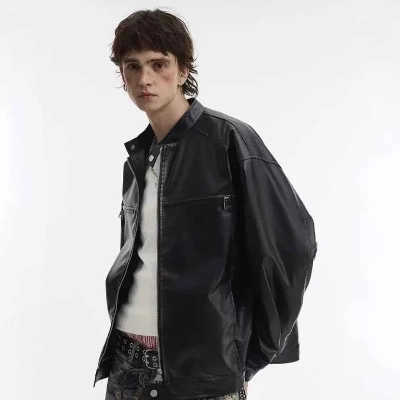 Handsome Retro Leather Zipper Jacket