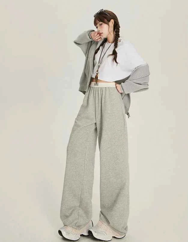 Solid Color High Waist Wide Sweatpants
