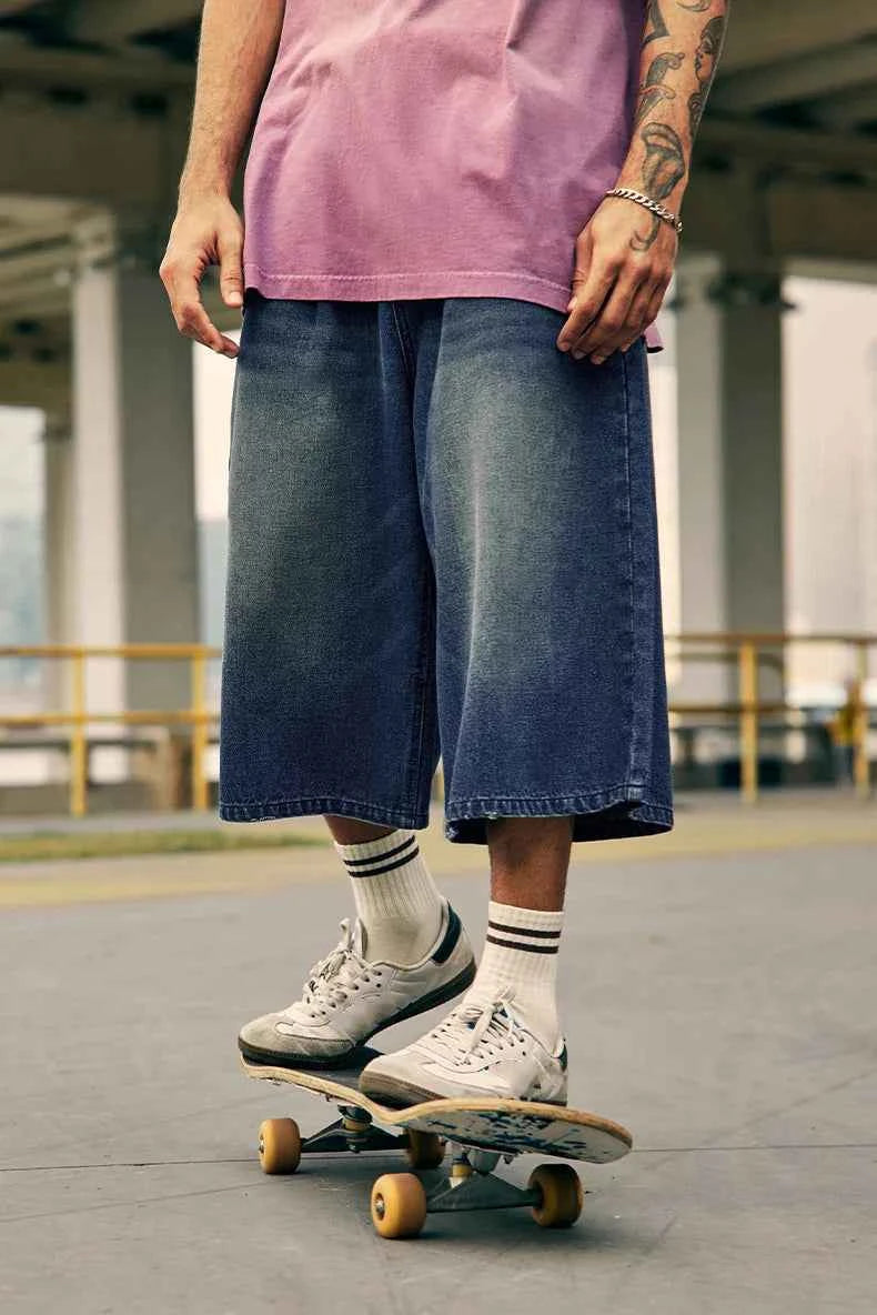 American Streetwear Two Tone Washed Denim Jorts