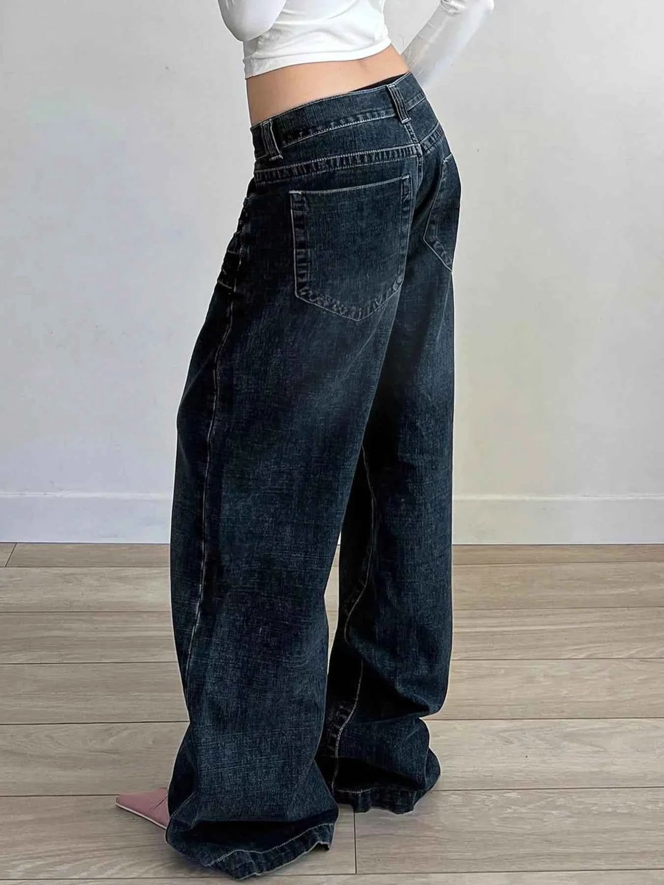 Dark Blue Loose Fit Straight Jeans