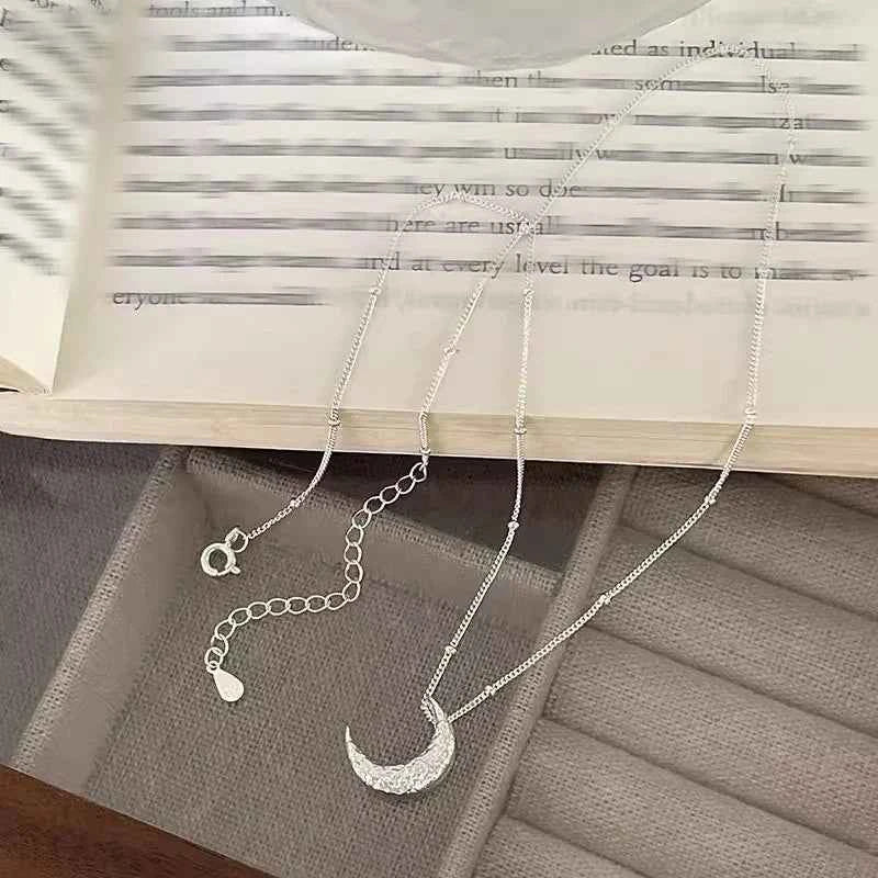 Women Frosted Moon Sterling Silver Necklace