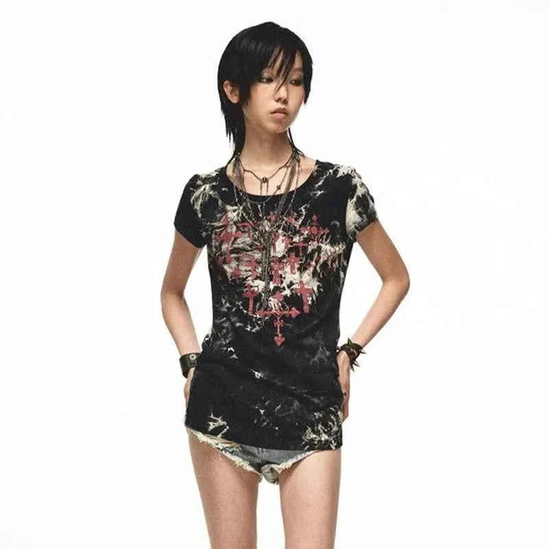 Grunge Aesthetics Tattoo Print T-Shirt