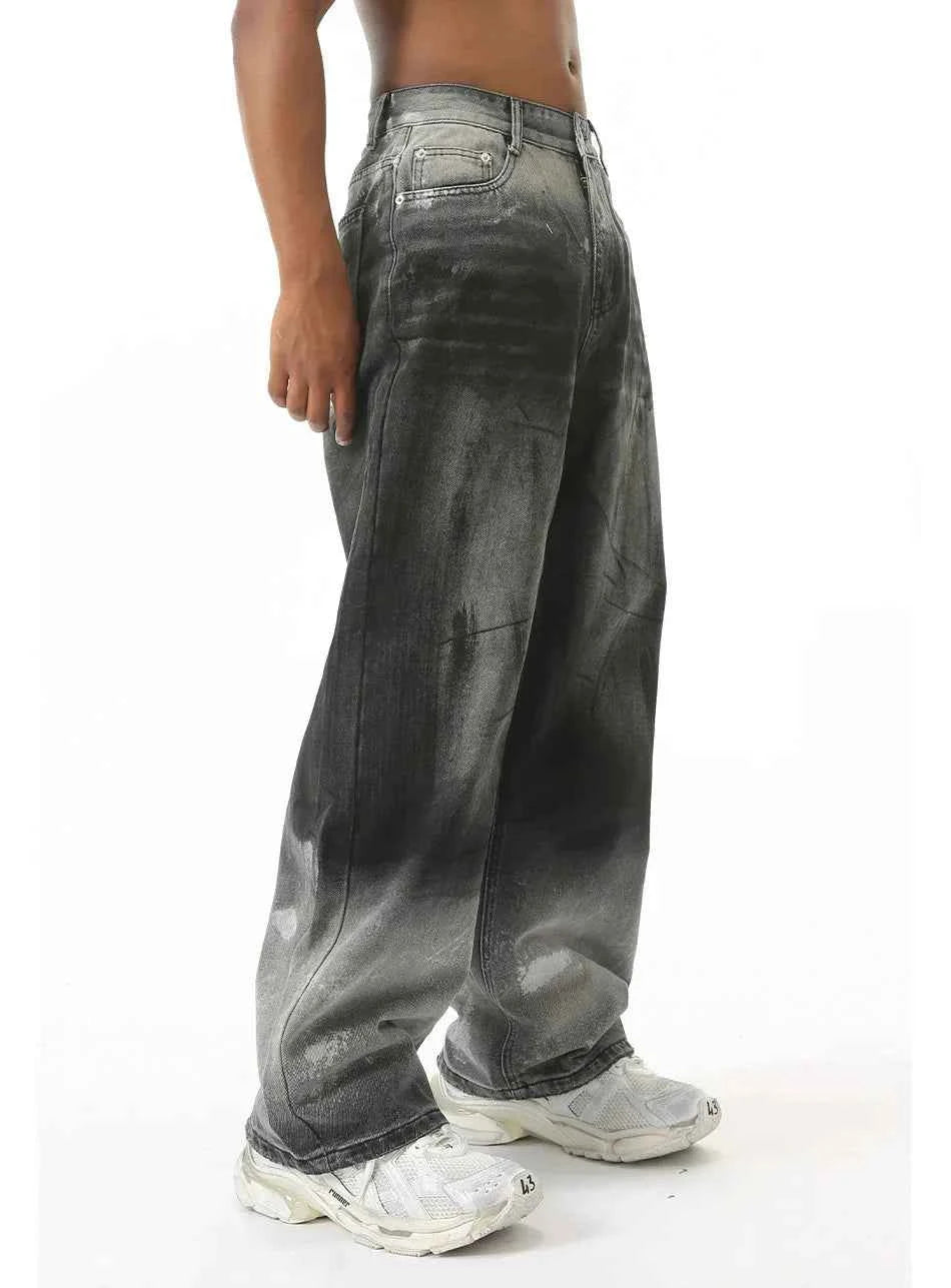 Vintage Washed Black Gray Gradient Jeans