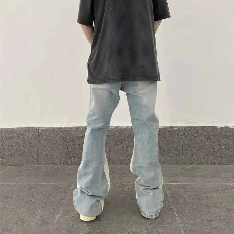 Retro Washed Patchwork Baggy Flare Jeans