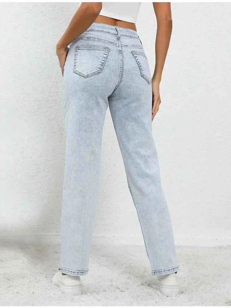Versatile Everyday Mid-Waisted Light Blue Jeans