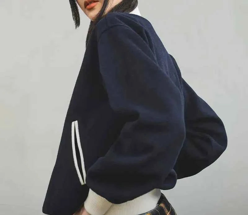 Women Color Blocking Embroidered Baseball Jacket
