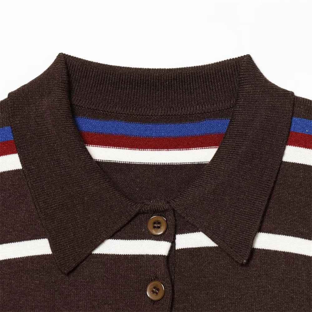 Academy Style Retro Striped Knit Polo Sweater