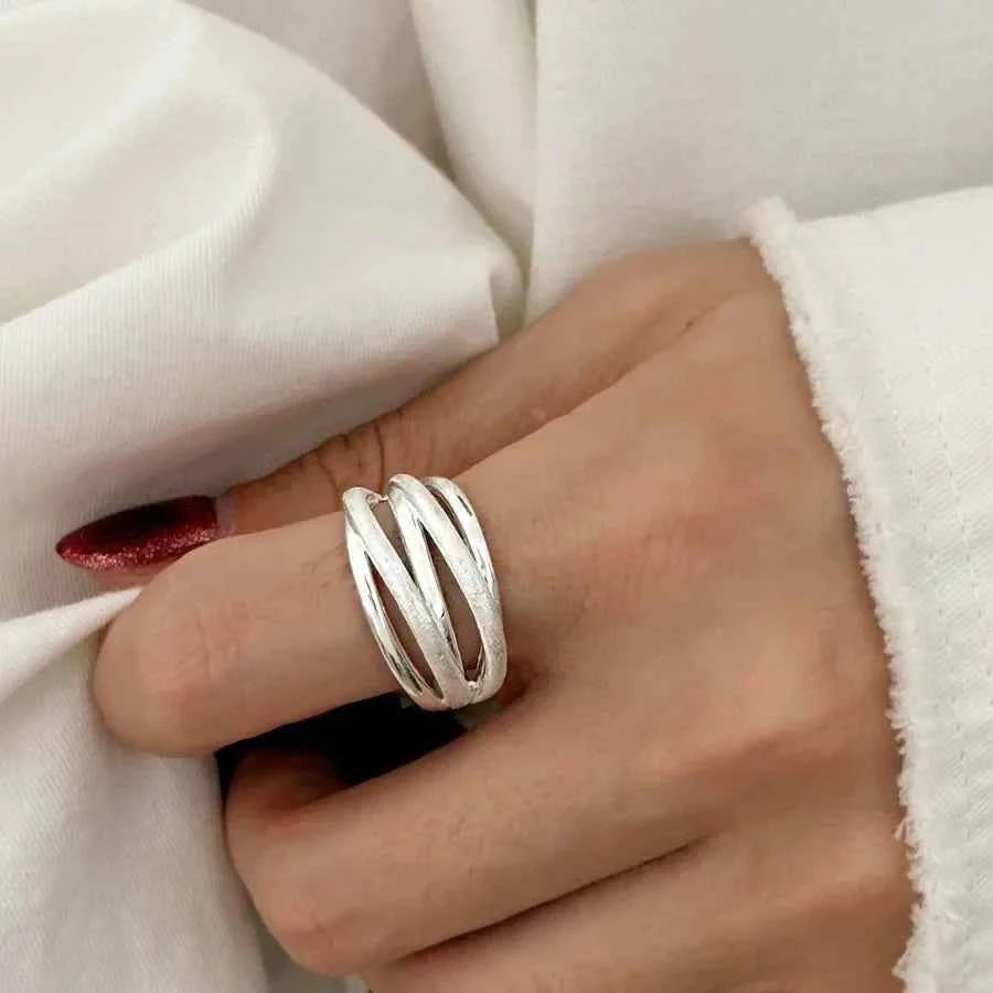 Edgy Geometric Multilayer Matte Ring