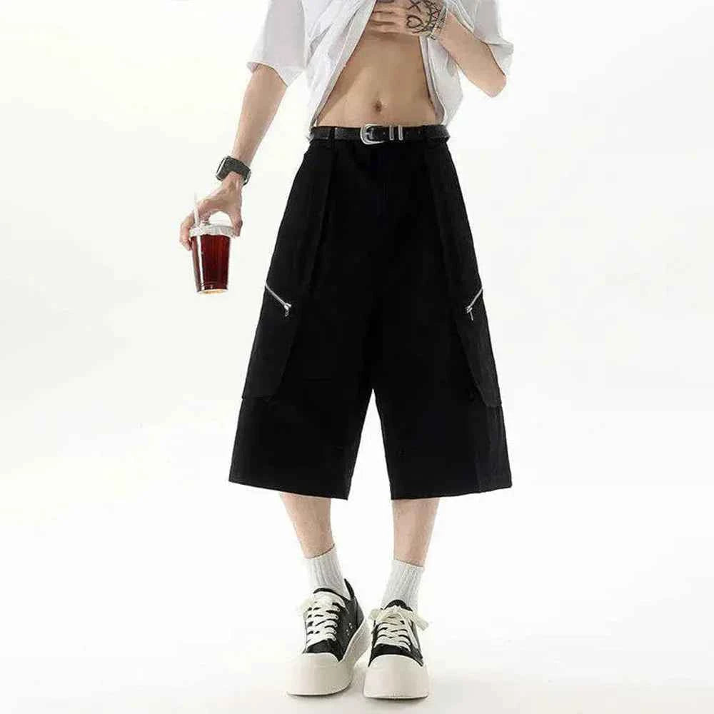 Streetwear Solid Color Wide Leg Workwear Jorts