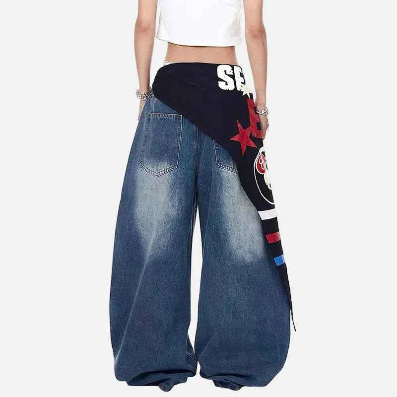 Flexible Streetwear Blue Casual Hip Hop Wide Leg Jeans