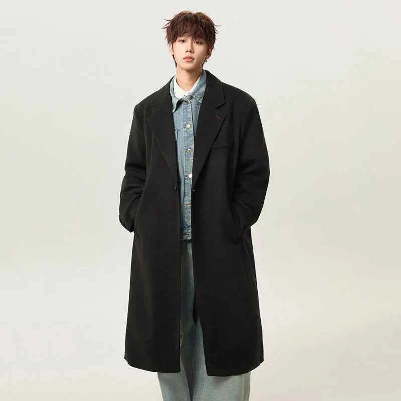 Korean Style Retro Single Button Wool Coat