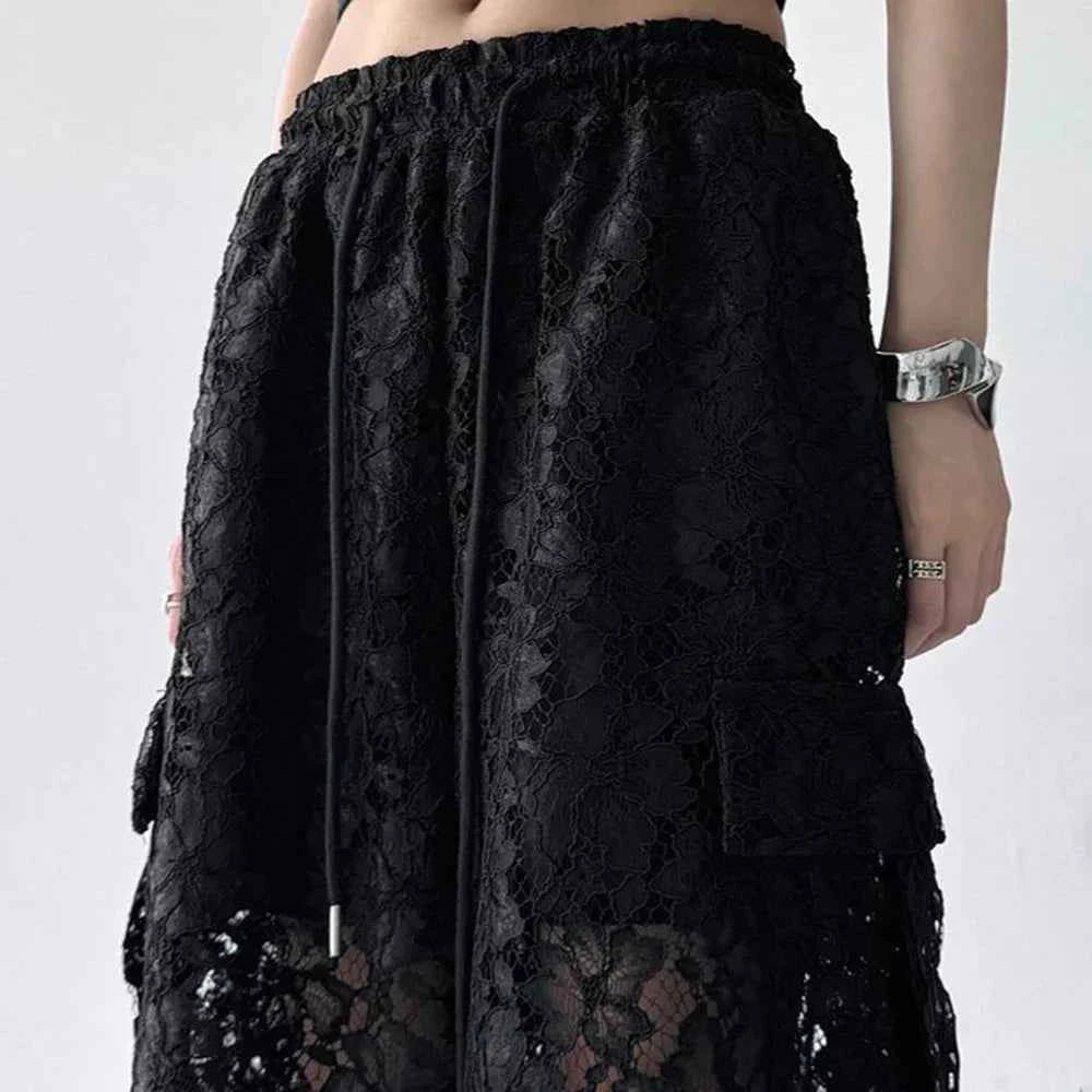 Hollow American Lace Retro Wide Leg Pants