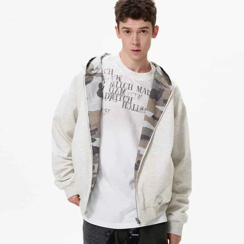 Double Sided Camouflage Zipper Hooded Sweatshirt