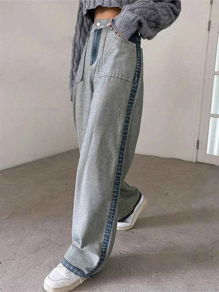 Colorblock Designer Loose High Waist Jeans
