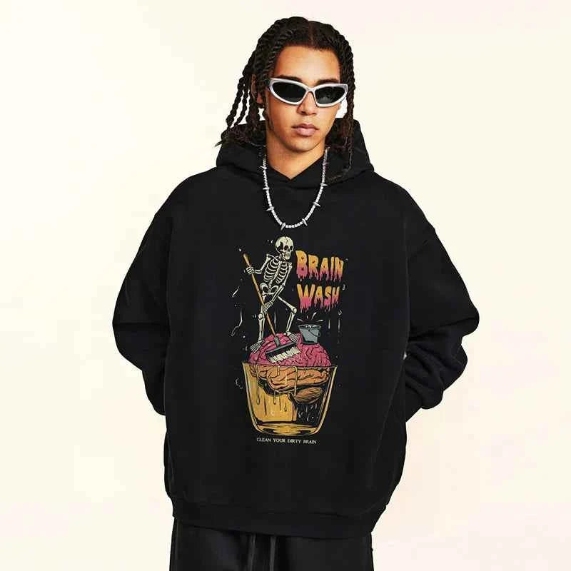 Brain Wash Funny Graphic Cotton Hoodie