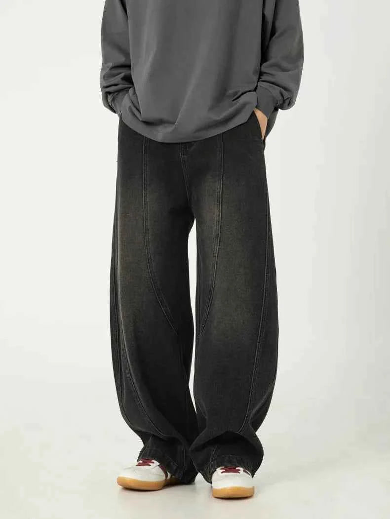 Solid Washed Distressed Wide Leg Jeans