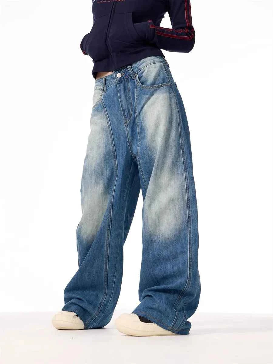 Wardrobe Staple Lightning Pattern Wide Leg Jeans