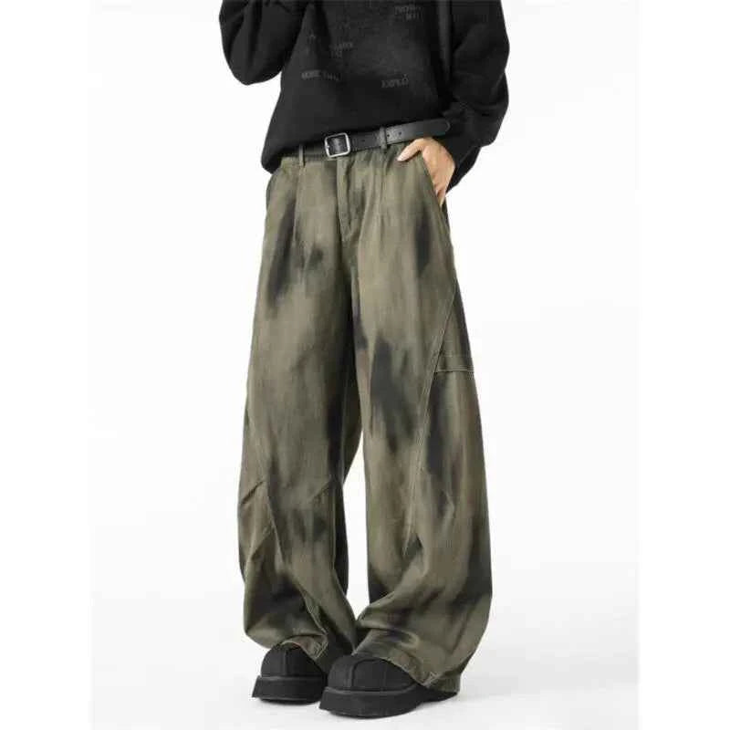 Distressed Tie Dye Denim Wide-Leg Jeans