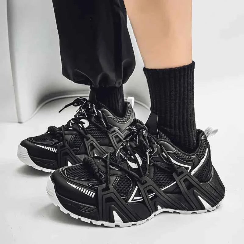 Breathable Thick Lace-Up Splicing Mixed Color Sneakers