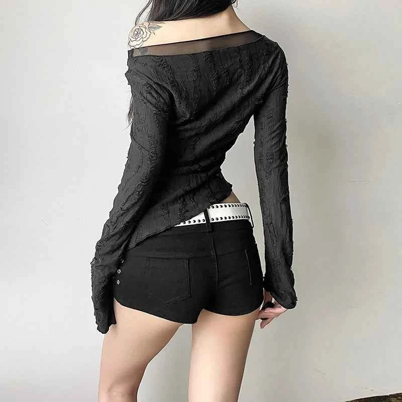 Dark Punk Mesh Patchwork Long T-Shirt