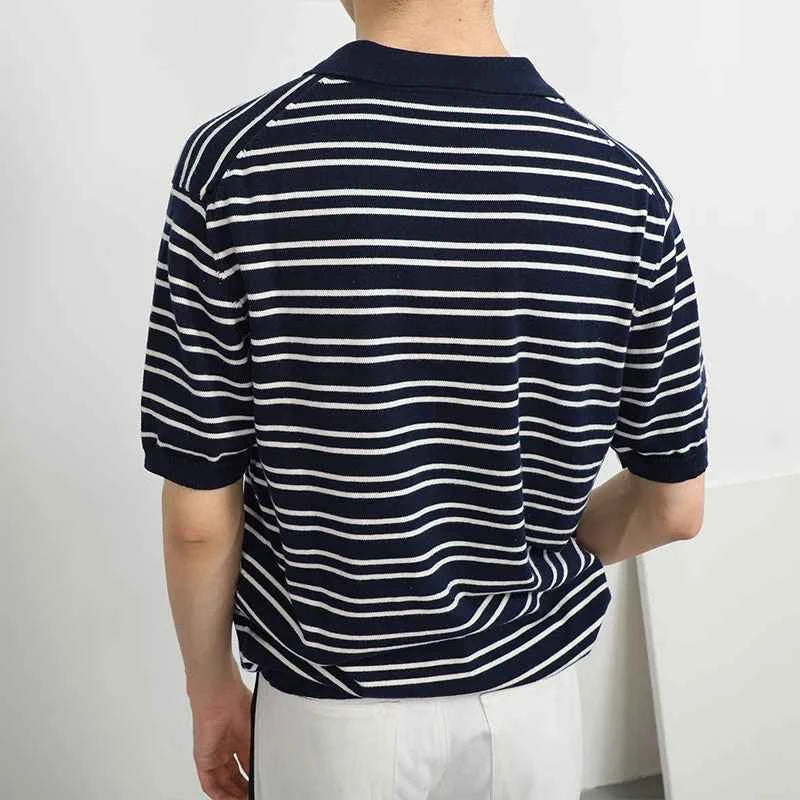 Men's Comfort Luxury Knitted Striped Polo T-Shirt