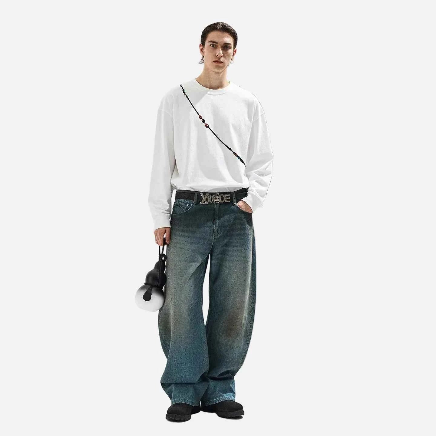 Streetwear Gradient Beaded Crewneck Sweatshirt