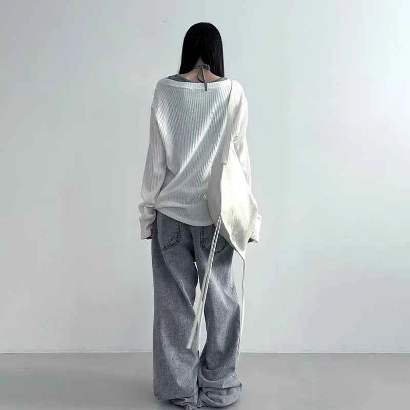 Vintage Graphic Printing Skew Collar Sweater