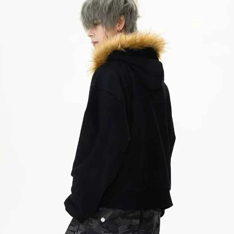 Autumn Japanese Edge Fur Collar Hoodied Sweatshirt