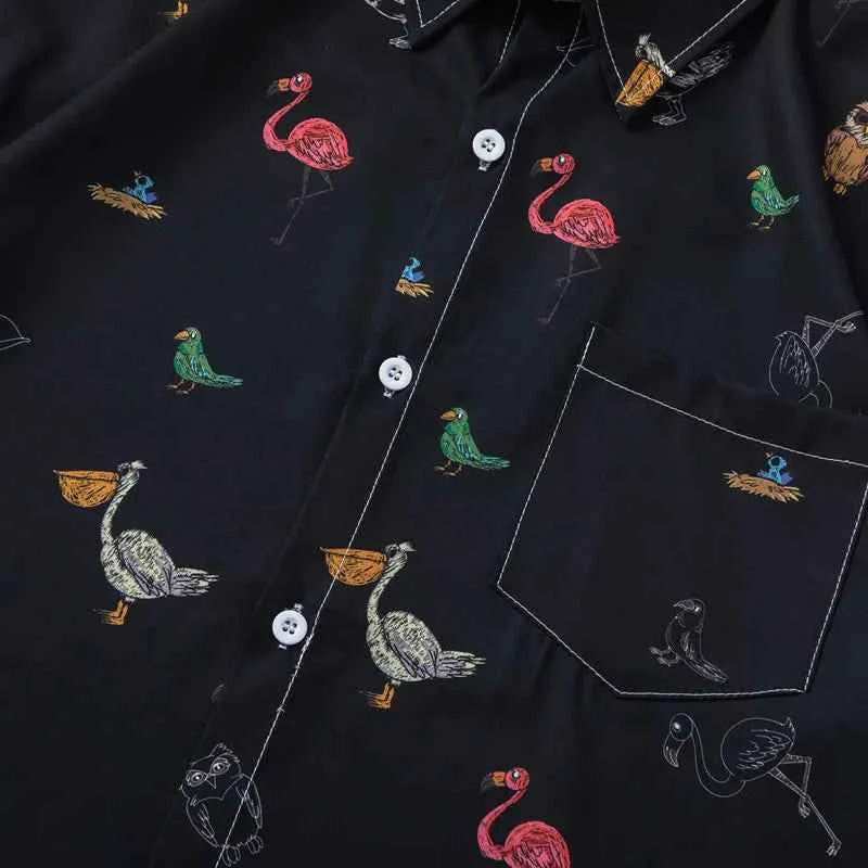 High-Quality Tropical Birds Graphic Short Sleeve Shirt