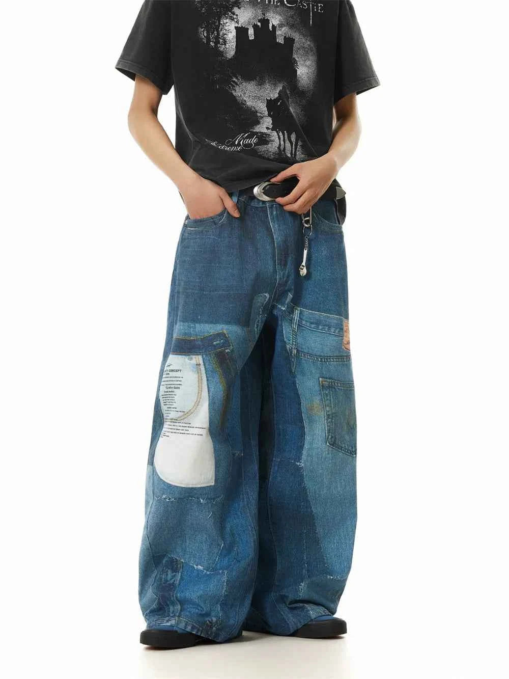 Streetwear Distressed Loose Wide Leg Cargo Jeans