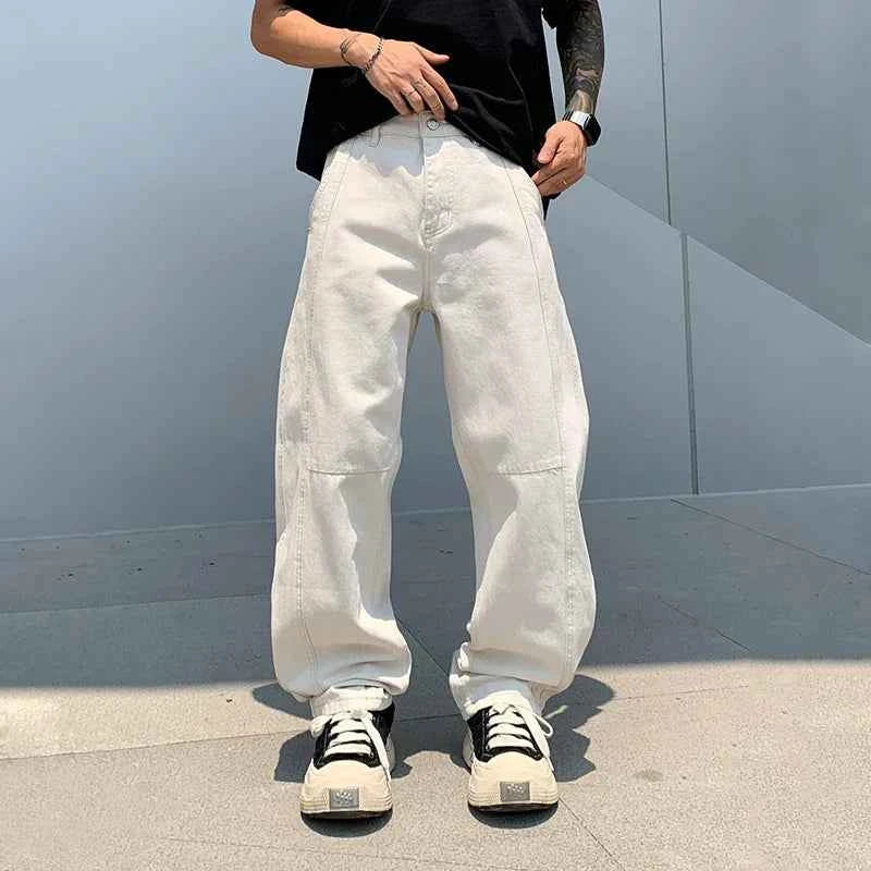 Versatile White American Style Retro Loose Fit Jeans