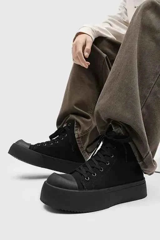 Black Slip Resistant Canvas Platform Sneakers
