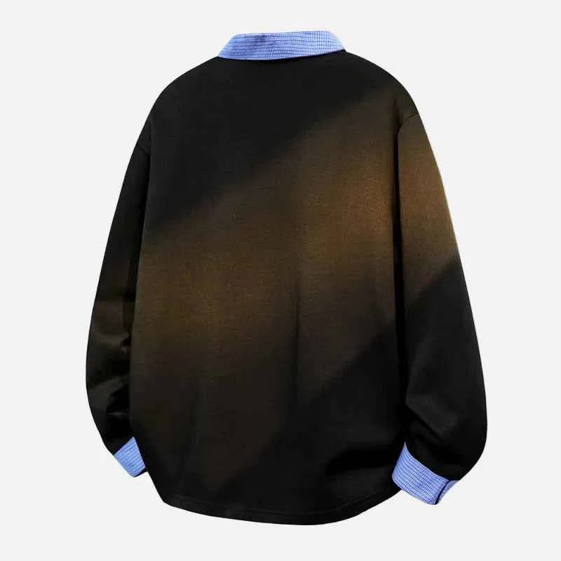 Korean Contrast Turn Down Collar Sweatshirt