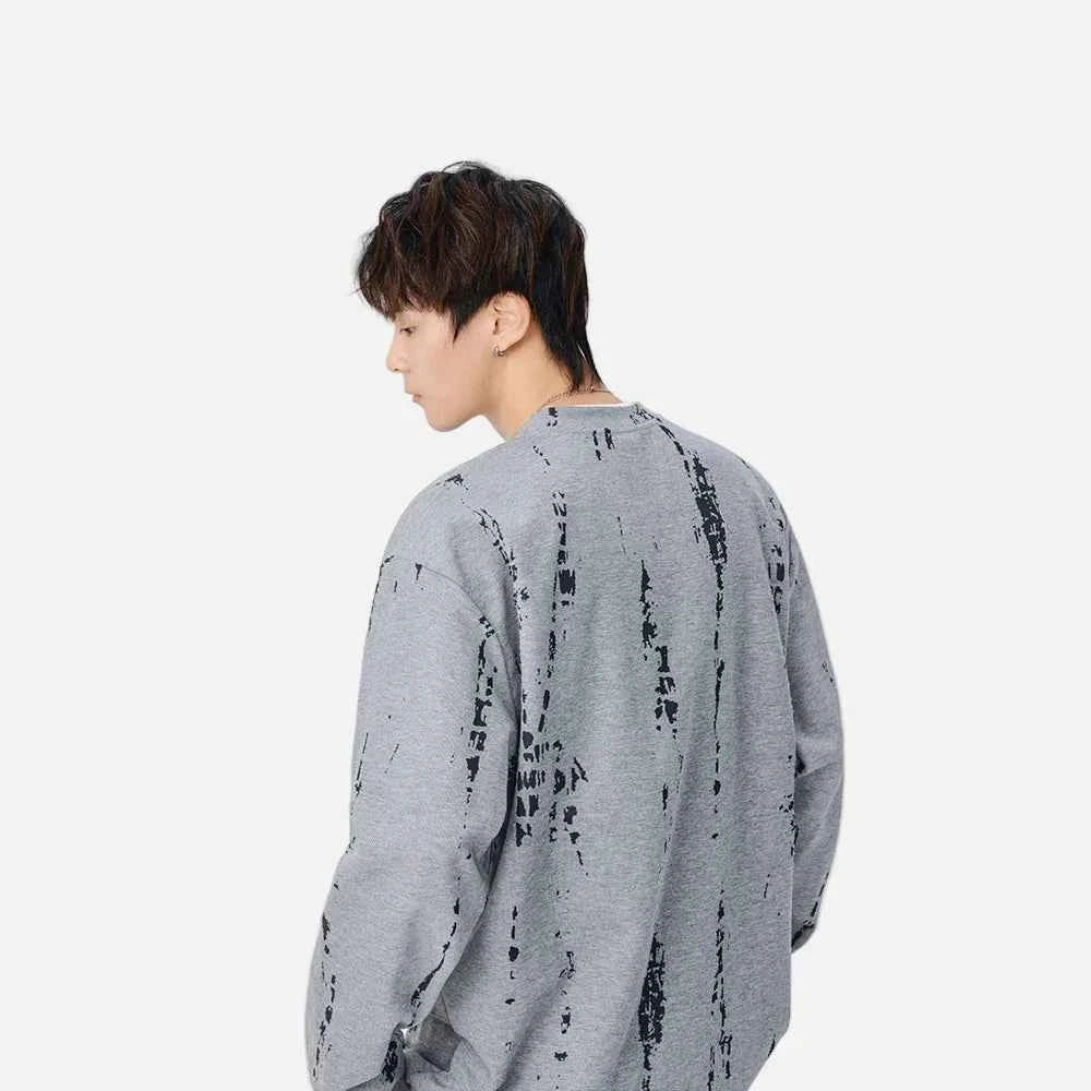 Cozy Distressed Tie Dye Crew Neck Sweatshirt