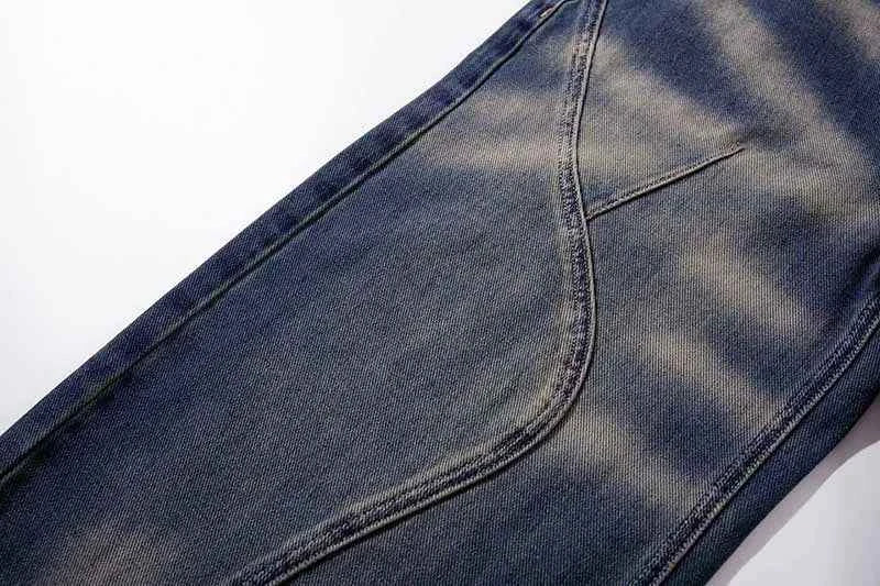 Premium Straight Leg Washed Patchwork Jeans