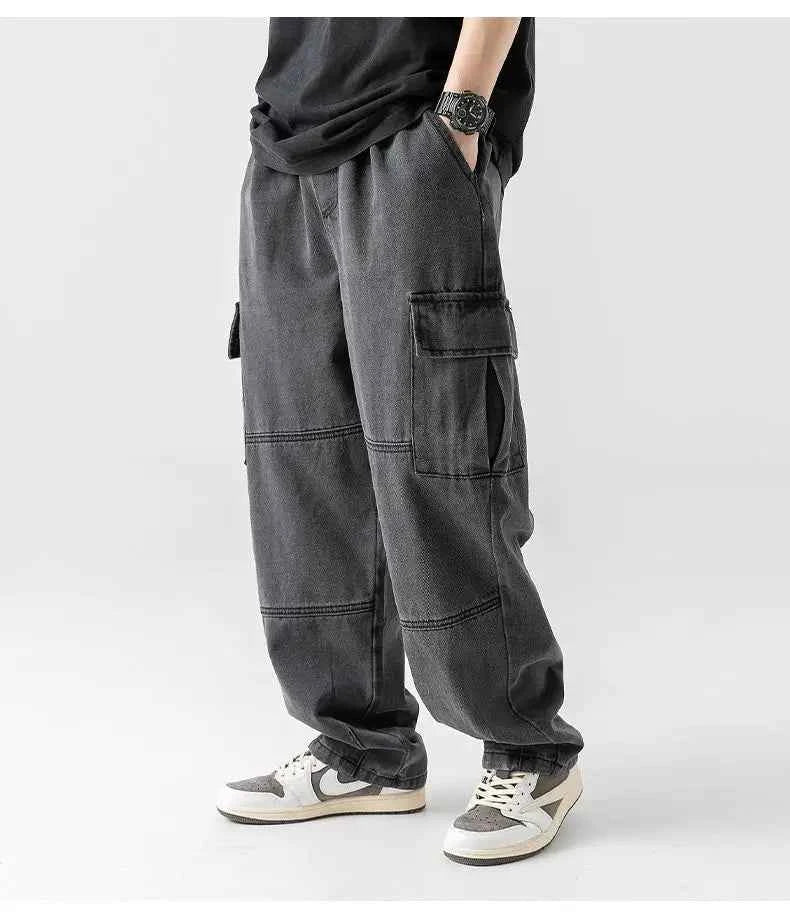 Durable Distressed Workwear Cargo Jeans