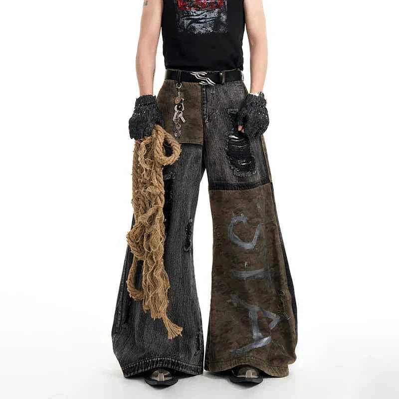 Streetwear Patchwork Effortless Cool Wide Leg Jeans