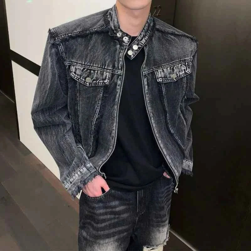 Streetwear Ripped Rugged Punk Washed Denim Jacket