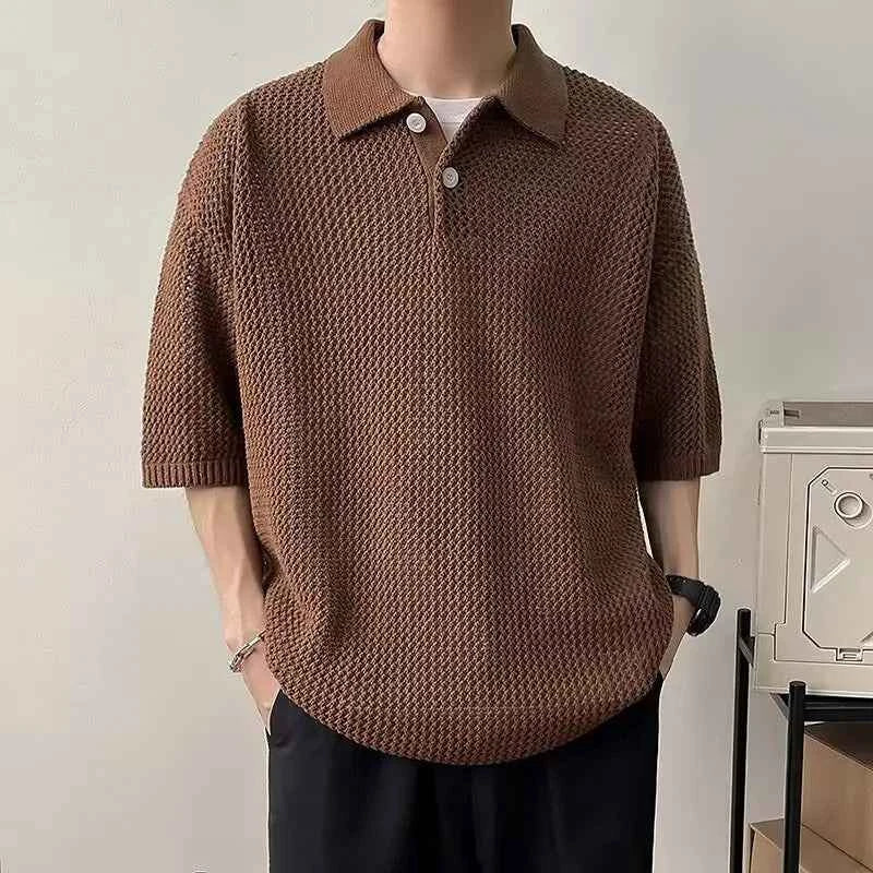 Classic Breathable Solid Color Knitted Polo T-Shirt