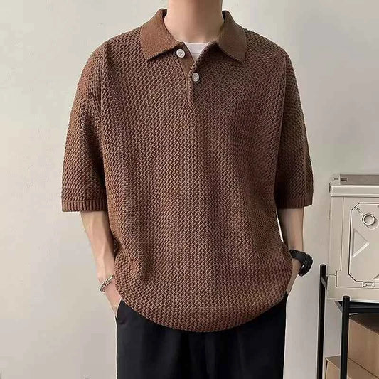 Classic Breathable Solid Color Knitted Polo T-Shirt