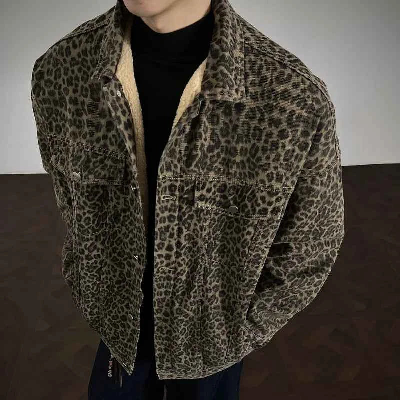 Winter Thick Leopard Print Velvet Faux Fur Jacket