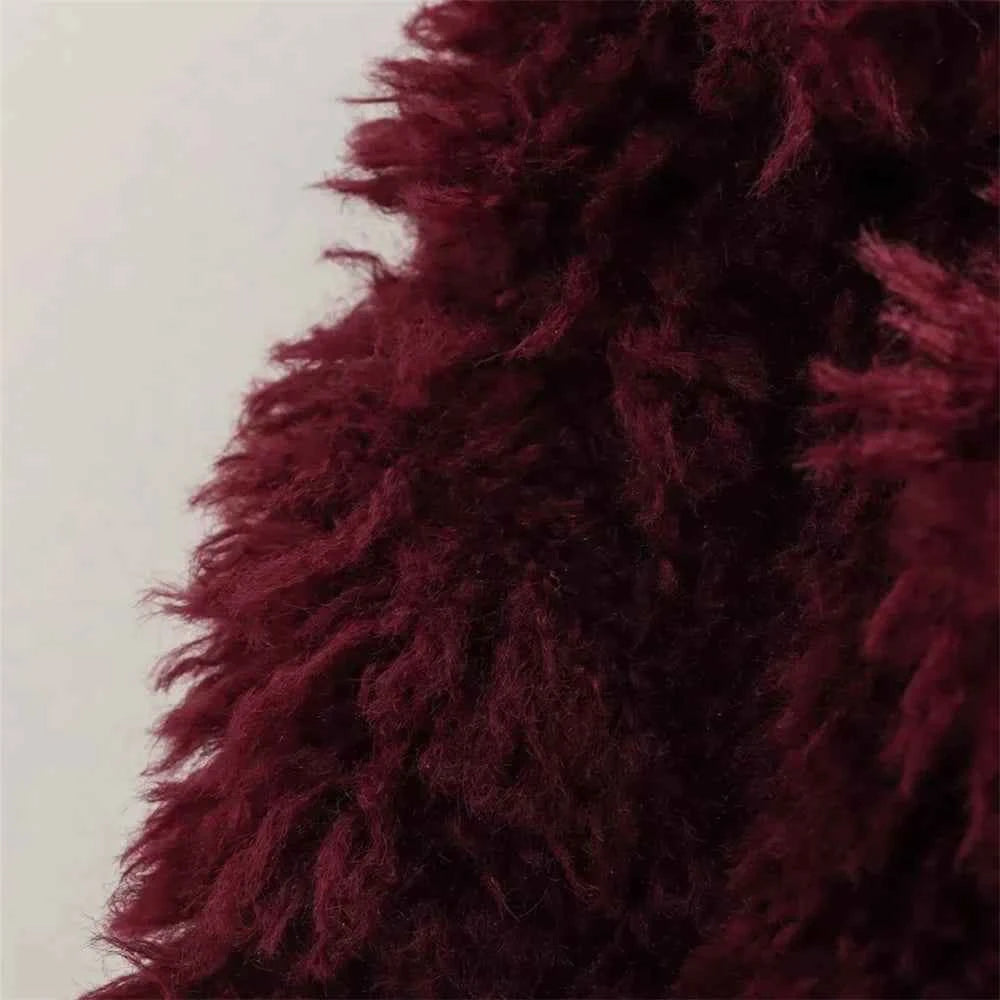 Y2K Comfortable Red Angora Faux Fur Jacket