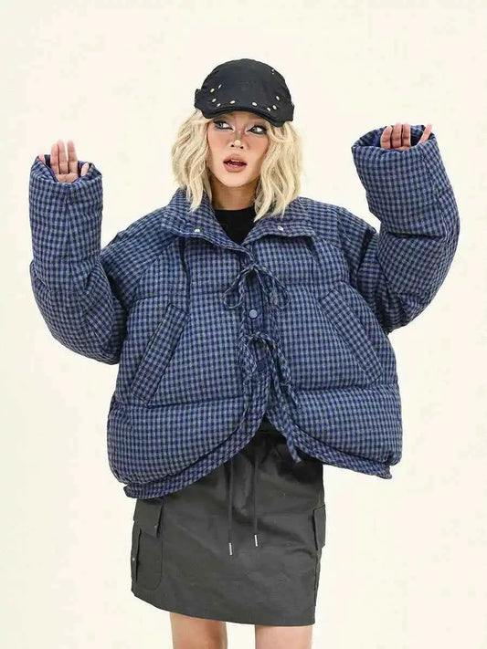 Plaid Vintage Style Oversize Zipper Puffer Jacket