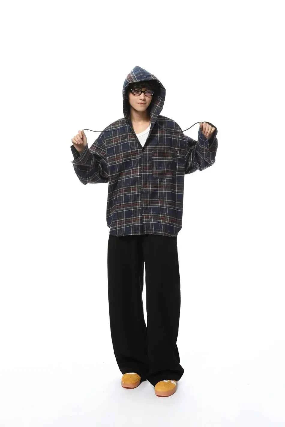 Streetwear Cool Plaid Casual Hooded Shirt