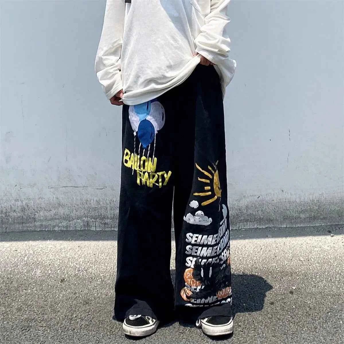 Y2K Graffiti Print Oversized Wide Leg Pants