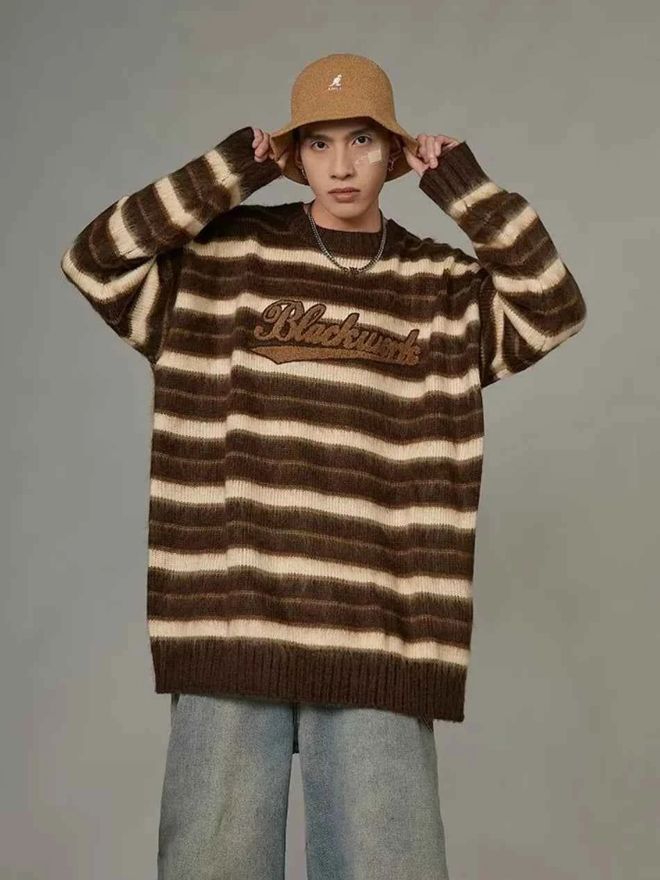 Vintage American Style Striped Knitted Sweater