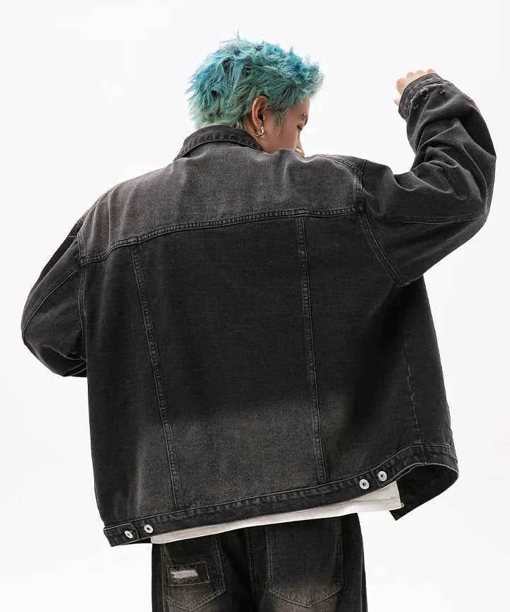 Damaged Neckline Loose Denim Jacket